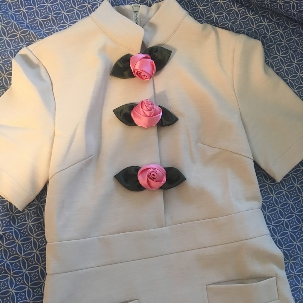 Cream Women’s Dress with Pink Rose Accents